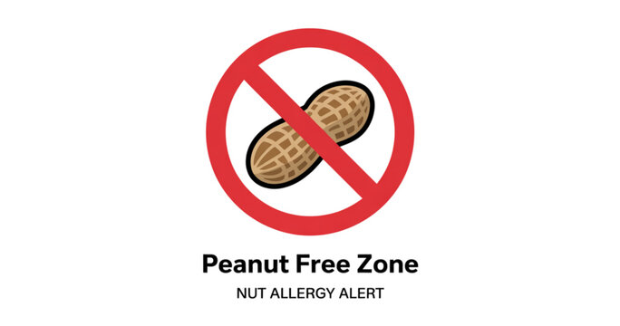Peanut free zone sign with crossed peanuts on red circle for allergy safety Vector