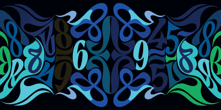 Abstract numeric graffiti typography, blue urban vector artwork design