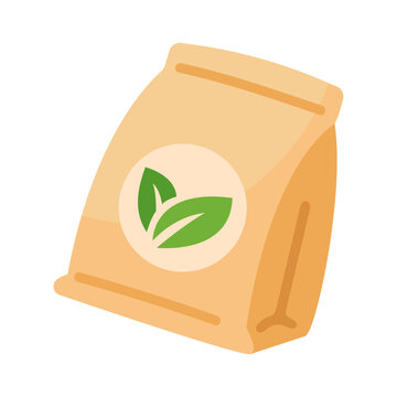 Minimalist brown kraft paper bag with vibrant green leaves, symbolizing natural and eco friendly products