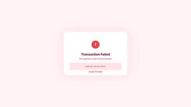 Transaction Failed Warning Popup Alert with Red Exclamation Mark Icon