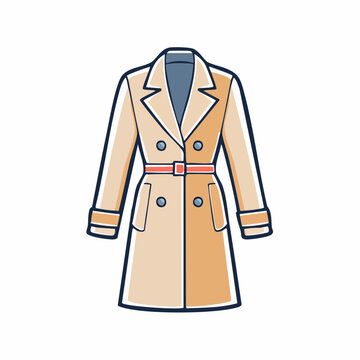 Illustration of a classic beige trench coat with a red belt