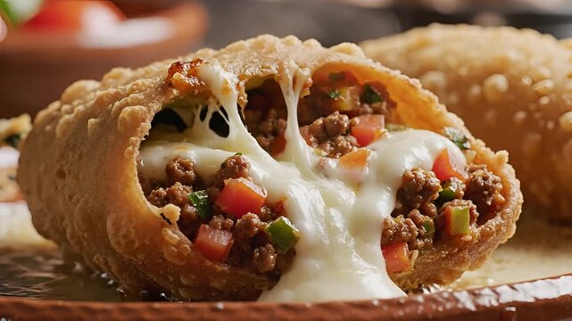 Delicious Empanada Filled with Savory Ground Beef and Melted Cheese.