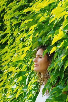 Happy girl becomes one with nature. enjoy freedom concept.