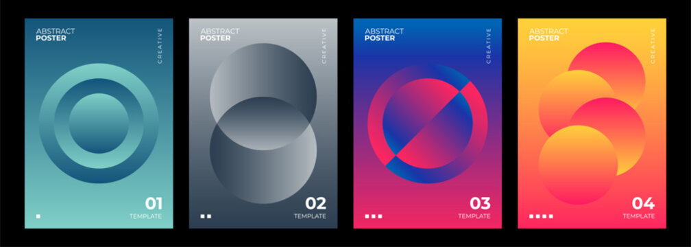 Set of Abstract Posters. Vibrant gradient circle shapes. Creative futuristic graphic designs. Vector illustration.	