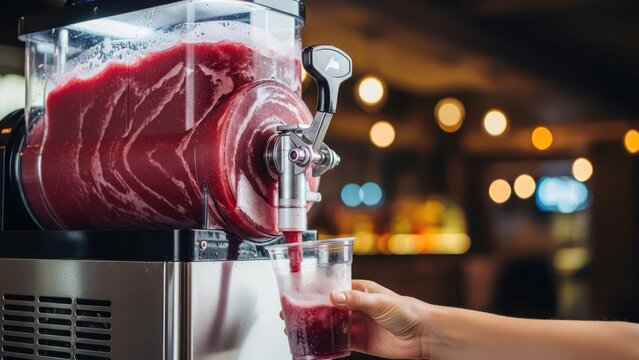 Icy refreshment dispensing from a frozen beverage machine providing cool relief