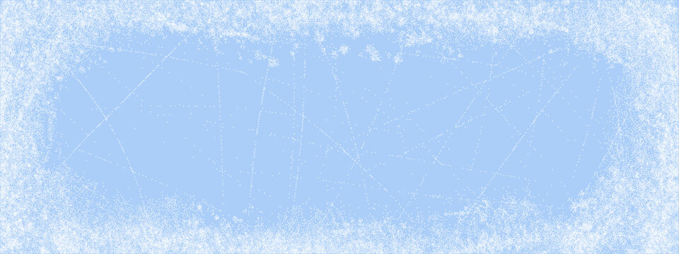 Frame ice texture with grunge overlay effect for scratchy background snowy. Grainy winter frozen with noise blue border for vector rink graphic. Element scratch frame with abstract grunge splash.