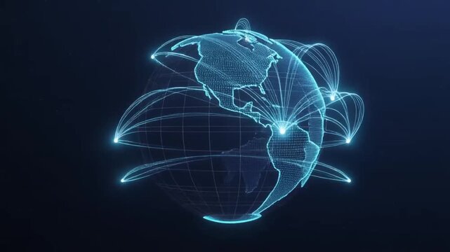 Digital globe with glowing network connections on dark background