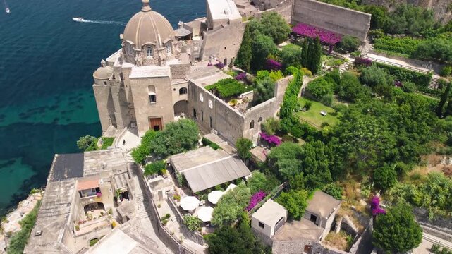 Beautiful aerial view of Aragonese Castle surrounded by