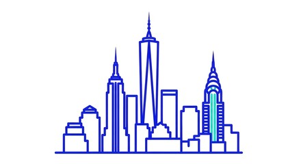 Obraz premium Minimalist Line Art of Iconic City Skyline with Skyscrapers