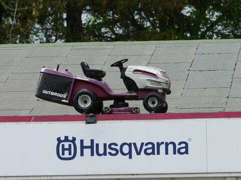 Germany, Clausthal - Zellerfeld, May 13. 2026, Advertisement for several Husqvarna products 