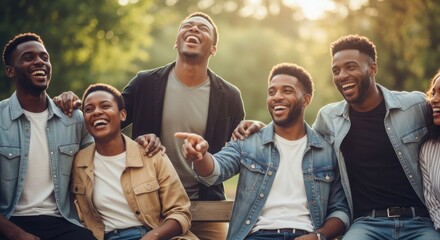 Obraz premium Smiling Young Men Laughing Together Outdoors