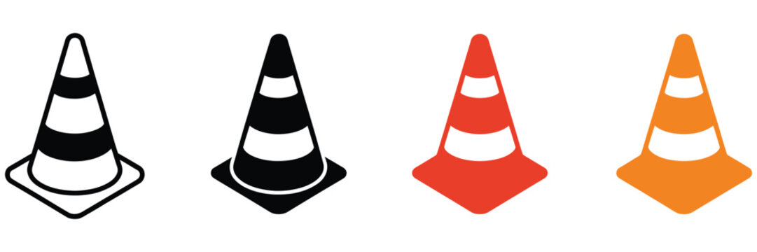 Traffic Cone Icon Set with Road Barrier and Divider Symbols for Transportation App Design Projects
