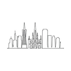 Fototapeta premium city skyline drawing linear sketch on white background