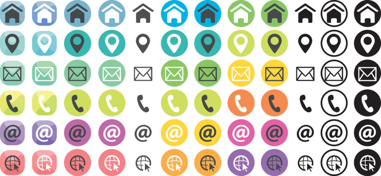 Pictograms buttons set. Icons for business cards or website. Hand drawn vector illustration. Flat design.