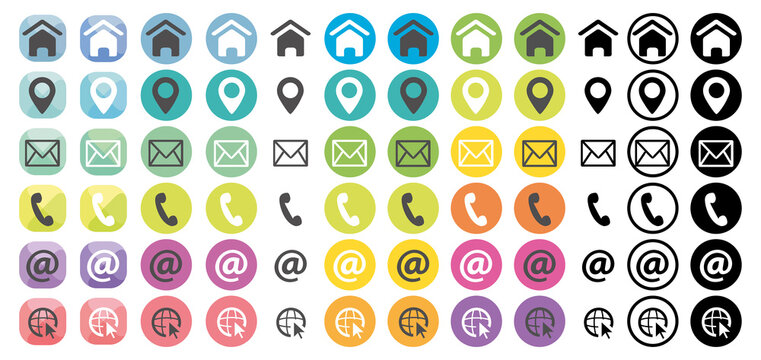 Pictograms buttons set. Icons for business cards or website. Hand drawn illustration. Flat design.