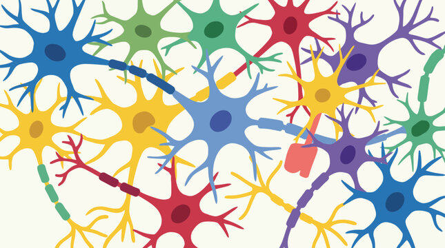 Vibrant illustration of colorful neurons and their connections.
