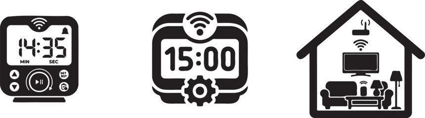 Fototapeta premium Smart home automation icons with clocks and devices