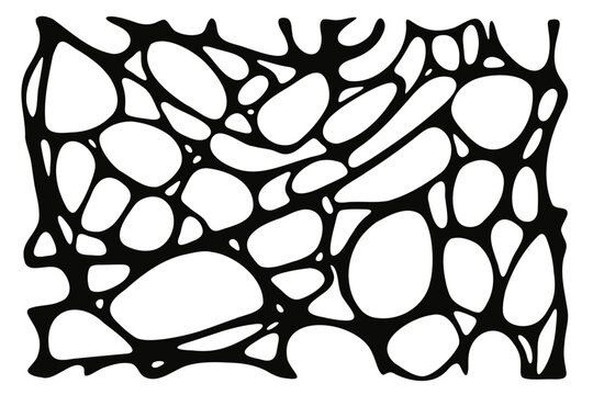 Organic cellular vector pattern with irregular black web structure on white. Abstract network texture for backgrounds, overlays, prints, digital design, branding, and contemporary graphics.