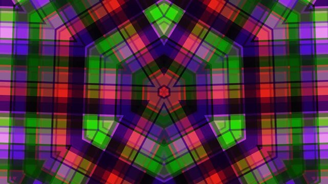 Vibrant colorful geometric pattern creates kaleidoscope effect with shapes and lines.