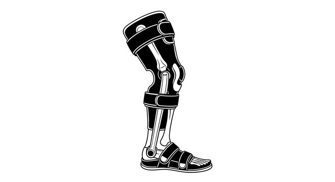 leg brace silhouette black and white medical support device on white background