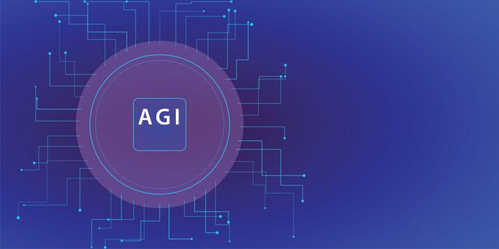 Artificial general intelligence agi concept with digital circuit board lines vector illustration