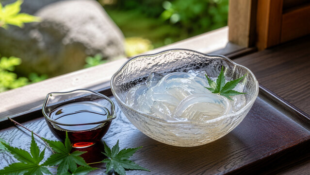 くずきりと黒蜜 夏の和スイーツを涼やかに楽しむ縁側風景