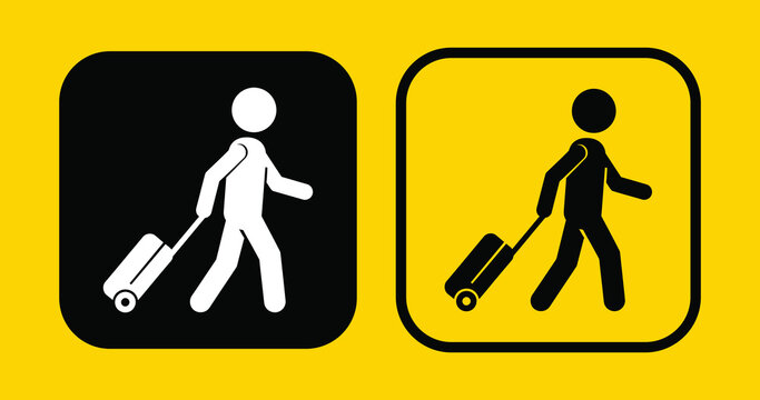 Airport sign with walking figures and luggage