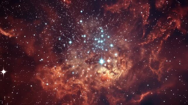 Stars and gas clouds fill the night sky in a colorful view of the universe from a distant galaxy captured in deep space