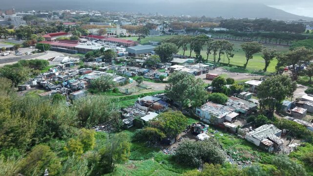 Aerial shot of a rural township village near Cape Town
