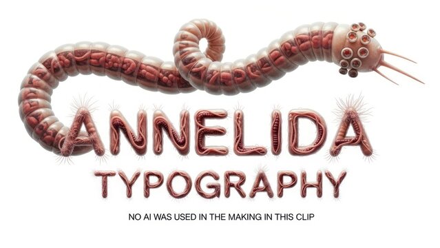 Intricate biological artwork representing Annelida through detailed textured typography design