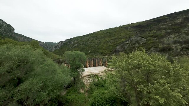 Dynamic FPV Drone Flight Video of Nikopoli Roman Aqueduct Ruins in Preveza Greece