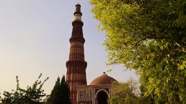 The world's longest brick minaret in India. Qutub Minar in Delhi.