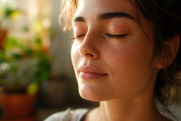 Fototapeta premium Peaceful Woman Meditating with Eyes Closed