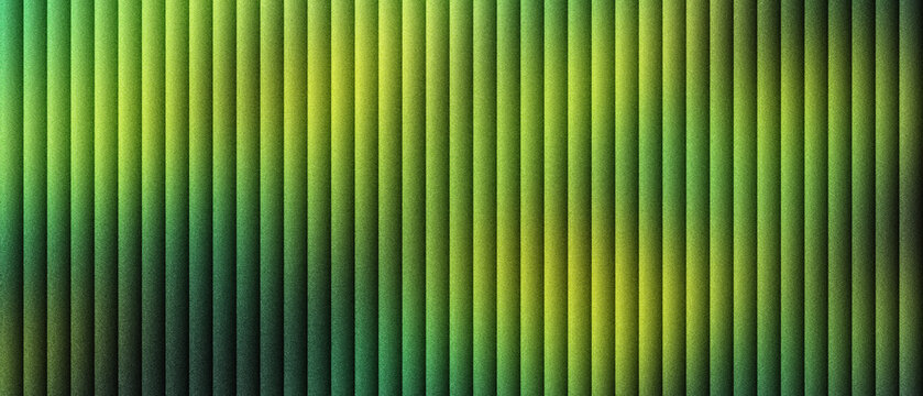 Abstract green metal texture with vertical lines. Industrial corrugated steel background with lime and yellow gradients. Modern ribbed aluminum surface for architectural design and banners.