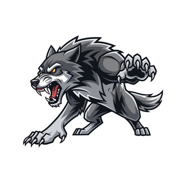 Fierce Wolf Mascot Illustration - Aggressive Animal Art