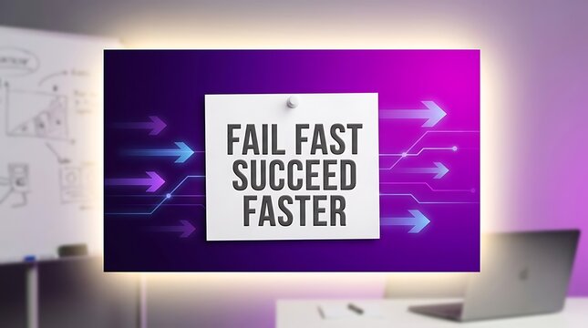 Fail Fast Succeed Faster Message on Paper Pinboard with Digital Arrows and Business Strategy Board Background