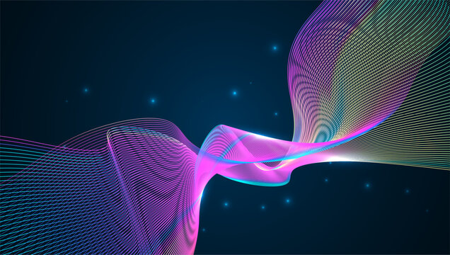 Futuristic abstract background with glowing neon wavy lines and particles. Graphic concept for design