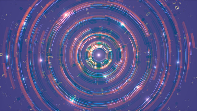 Abstract big data visualization. Light circles with sparks. Graphic concept for design