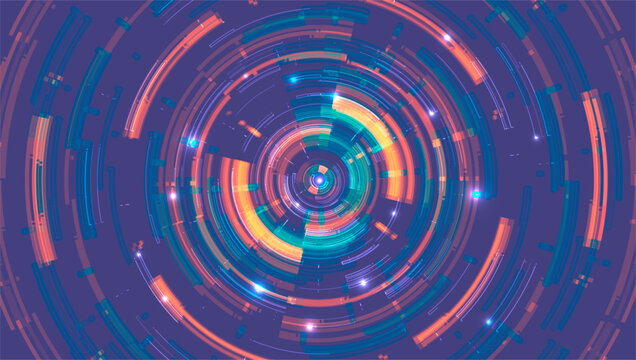 Abstract big data visualization. Light circles with sparks. Graphic concept for design