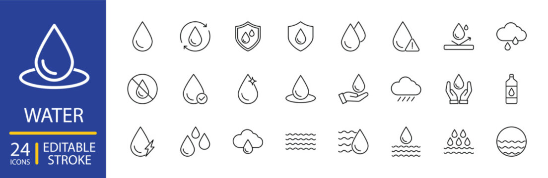 Water Icon set Editable stroke