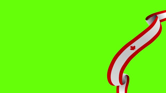 Canada Country Ribbon Banner Flying and Twisting on Chroma Key Green Screen