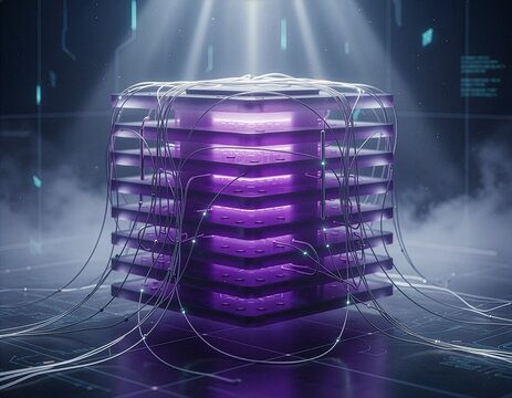 Conceptual 3D visualization of a quantum cryptography module for secure data protection.
