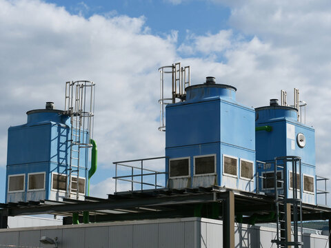 Cooling towers are used for industrial cooling through evaporation