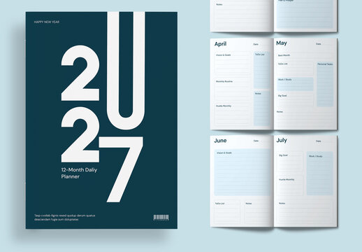 Minimal 2027 Monthly Planner Template with 12 Month Calendar