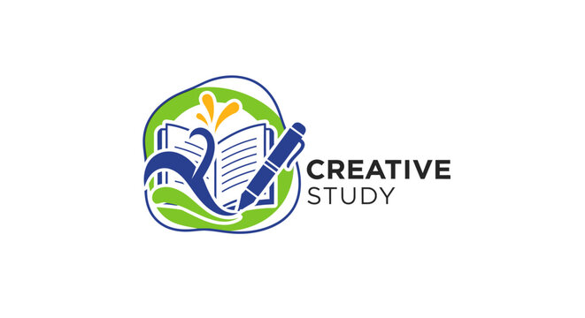Creative study logo open book and pen design for education and ideas