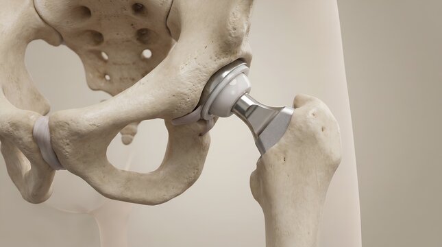 Medical Model of Total Hip Replacement Surgery on Human Pelvis and Femur.
