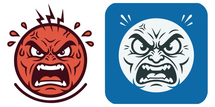 Two cartoon angry faces with steam and lightning illustration.