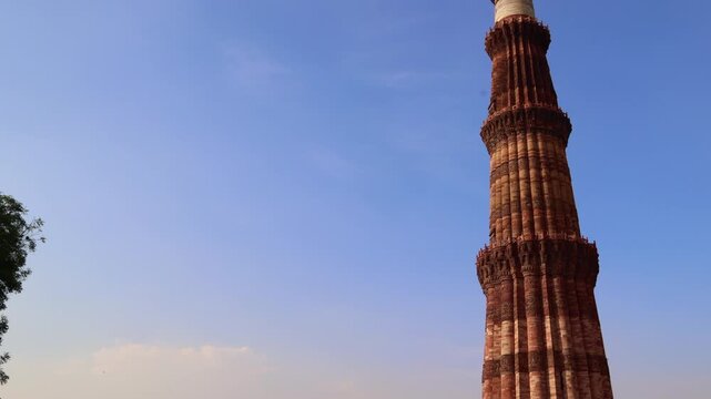 The world's longest brick minaret in India. Qutub Minar in Delhi.