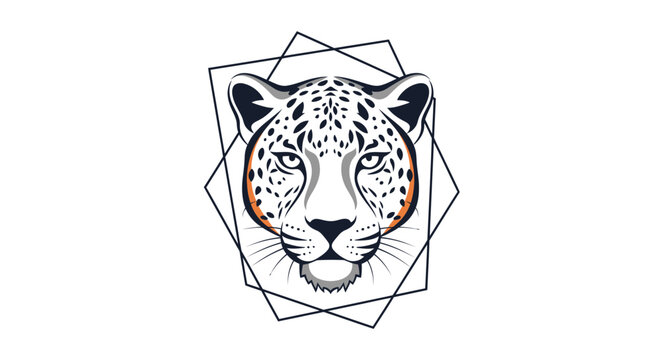 Snow leopard face with geometric shapes.
