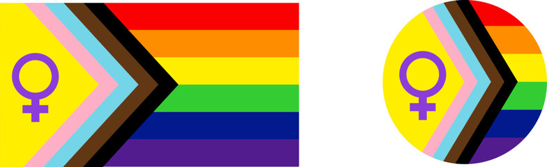 Lesbian progress pride flag with venus female symbol, lgbtq women identity and rights community emblem, colorful flag and badge isolated on white background © Karla